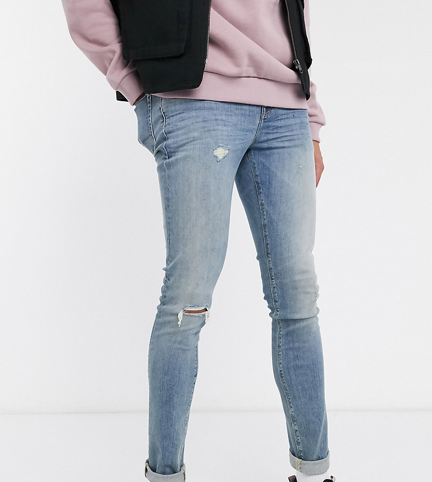 ASOS DESIGN Tall – Mellanblå superskinny jeans med slitningar
