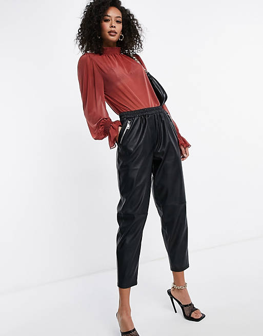 Tops Shirts & Blouses/Tall mesh long sleeve shirred top with high neck in rust 