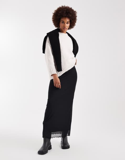 ASOS DESIGN Tall mesh midi skirt in black - view 1