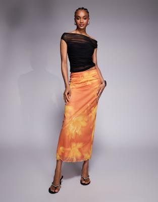 ASOS DESIGN Tall mesh midi skirt in oversized floral print-Multi
