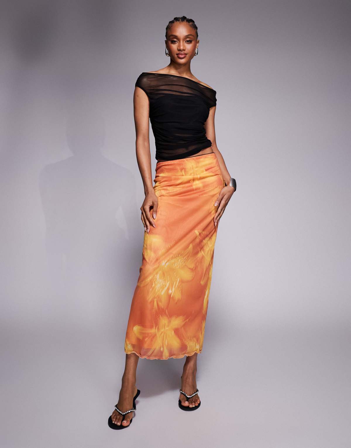 ASOS DESIGN Tall mesh midi skirt in oversized floral print