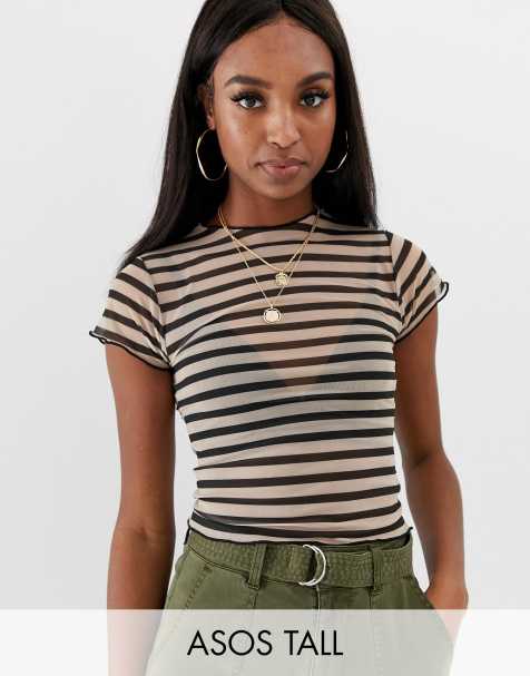 ASOS DESIGN Tall mesh short sleeve top in stripe