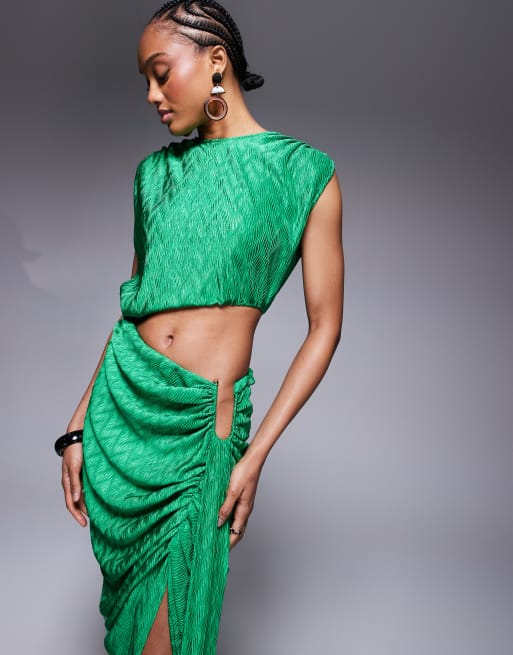 green metallic midi dress Plus Size Sleeveless Metallic Crinkle Midi Dress In Sage Gold