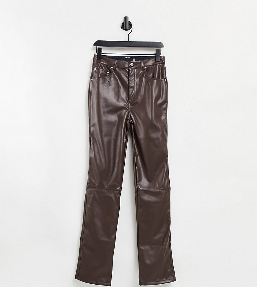 ASOS DESIGN Tall mid rise 90s straight leg pants in chocolate PU-Brown