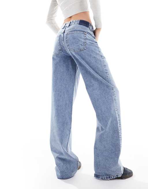 ASOS DESIGN Tall mid rise baggy boyfriend jeans in mid blue