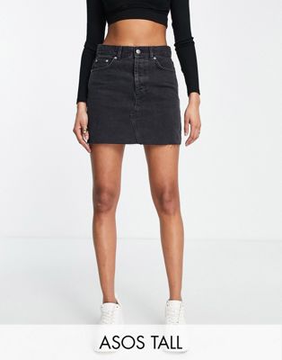 ASOS DESIGN Tall mid rise 'original' denim mini skirt in washed black