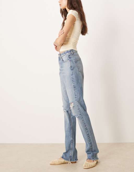 ASOS DESIGN Tall mid rise straight jeans in lightwash with rips Circular Design Collection, 3 of 5