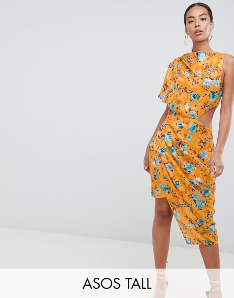 ASOS DESIGN Tall midi dress in printed jacquard with open back