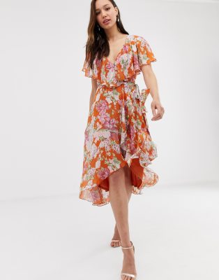 asos design midi dress with cape back and dipped hem