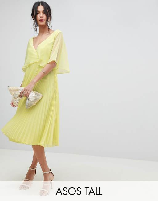 Ruffle sleeve pleated 2025 skirt dress - yellow