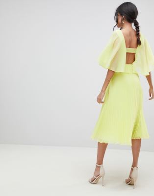 asos design flutter sleeve midi dress with pleated skirt