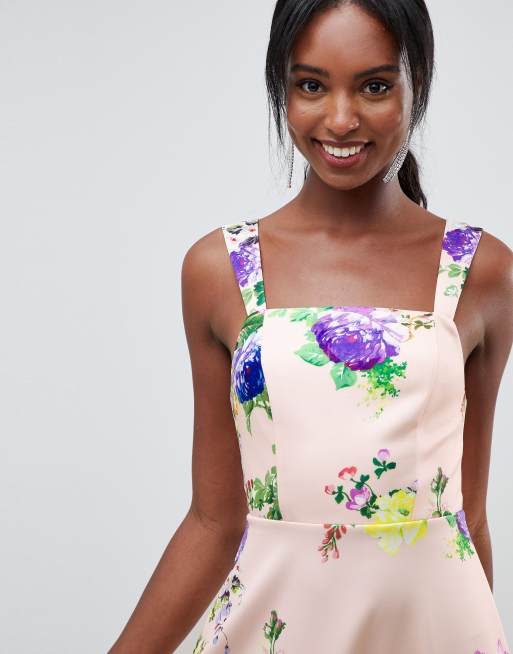 ASOS DESIGN Tall midi floral prom dress with square neck