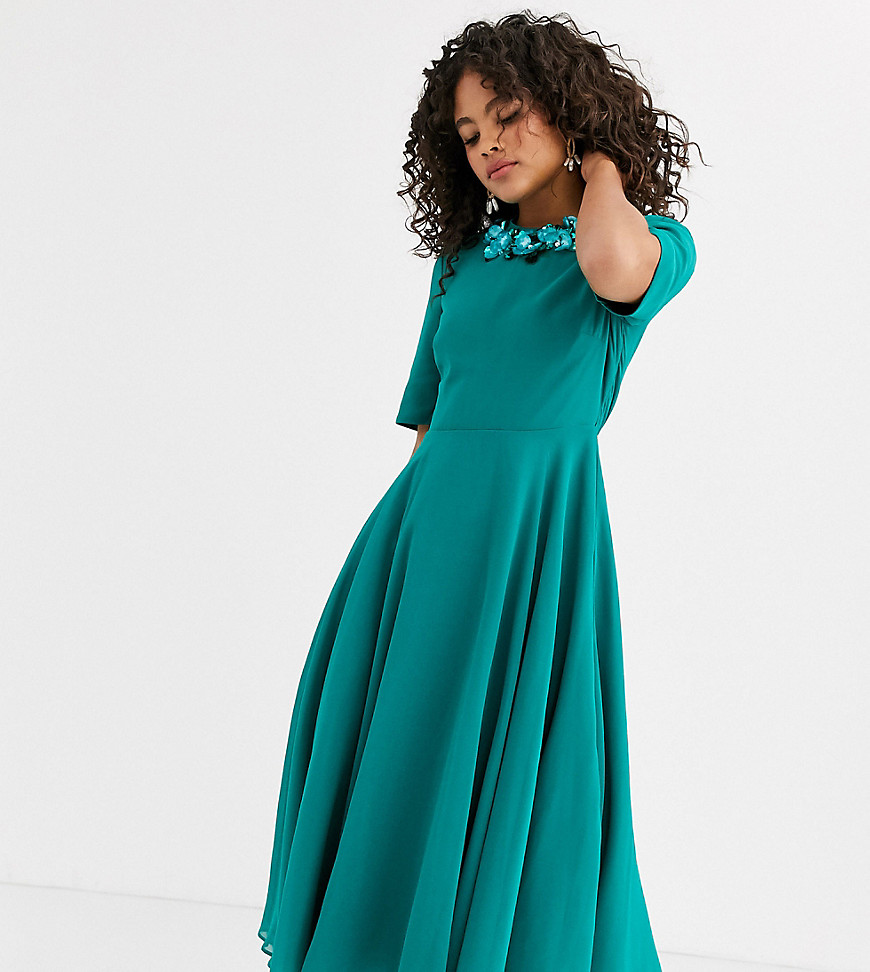 ASOS DESIGN - Tall - Midi-jurk met crop top met versierde halslijn-Groen
