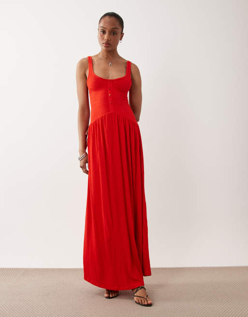 ASOS DESIGN Tall midi-jurk met knoopsluiting en kreukeffect in rood, 2 van 4