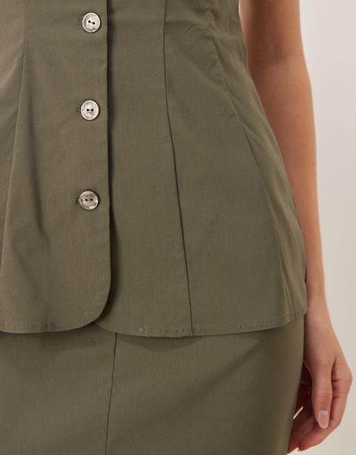 ASOS DESIGN Tall - Midi jurk met rechte hals en knoopsluiting in olijfgroen, 2 van 4