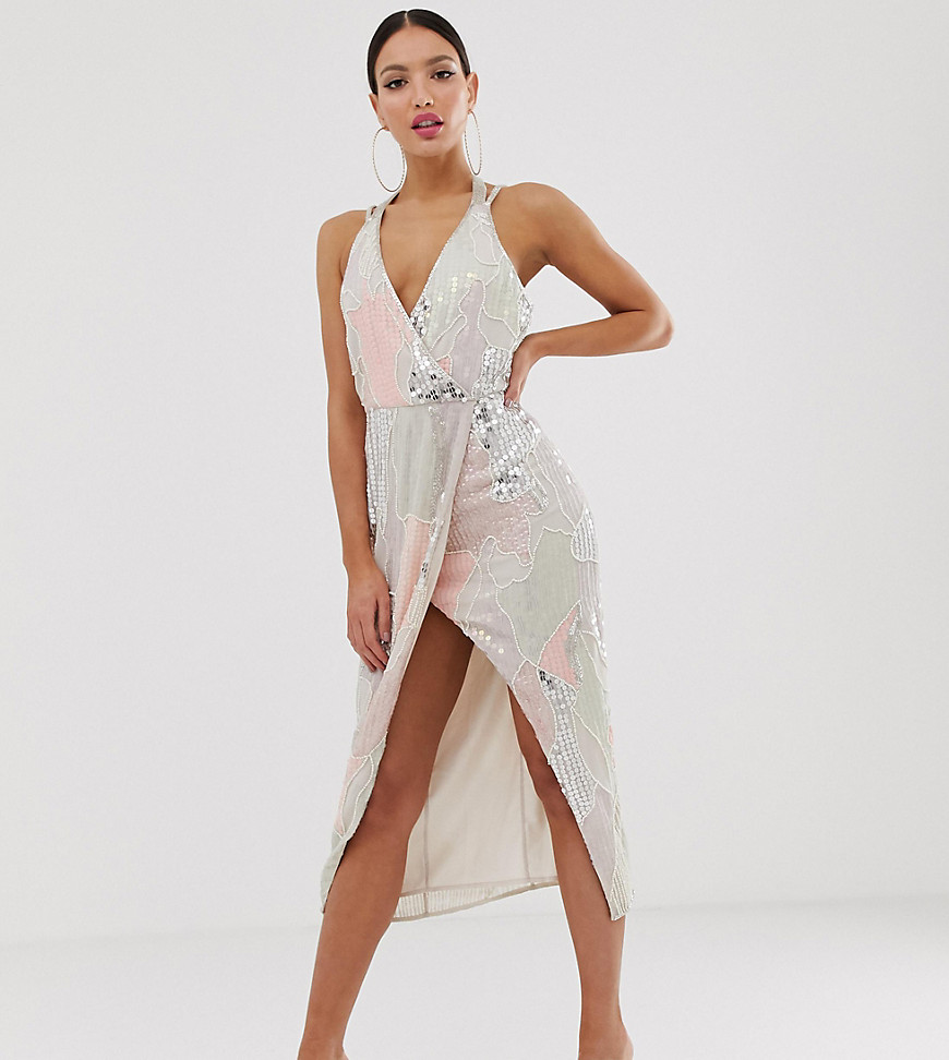 ASOS DESIGN Tall - Midi-jurk versierd met parels en lovertjes-Multi