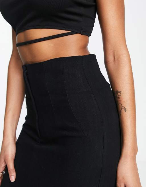 ASOS DESIGN Tall - Midi kokerrok van linnen met split in zwart, 3 van 4