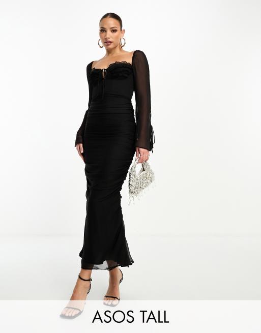 ASOS DESIGN Tall Midi Milchm dchenkleid in Schwarz mit Korsett