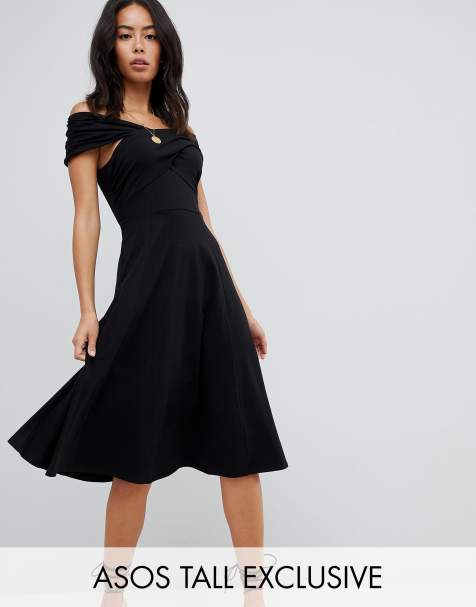 ASOS DESIGN Tall midi skater dress with bardot neckline