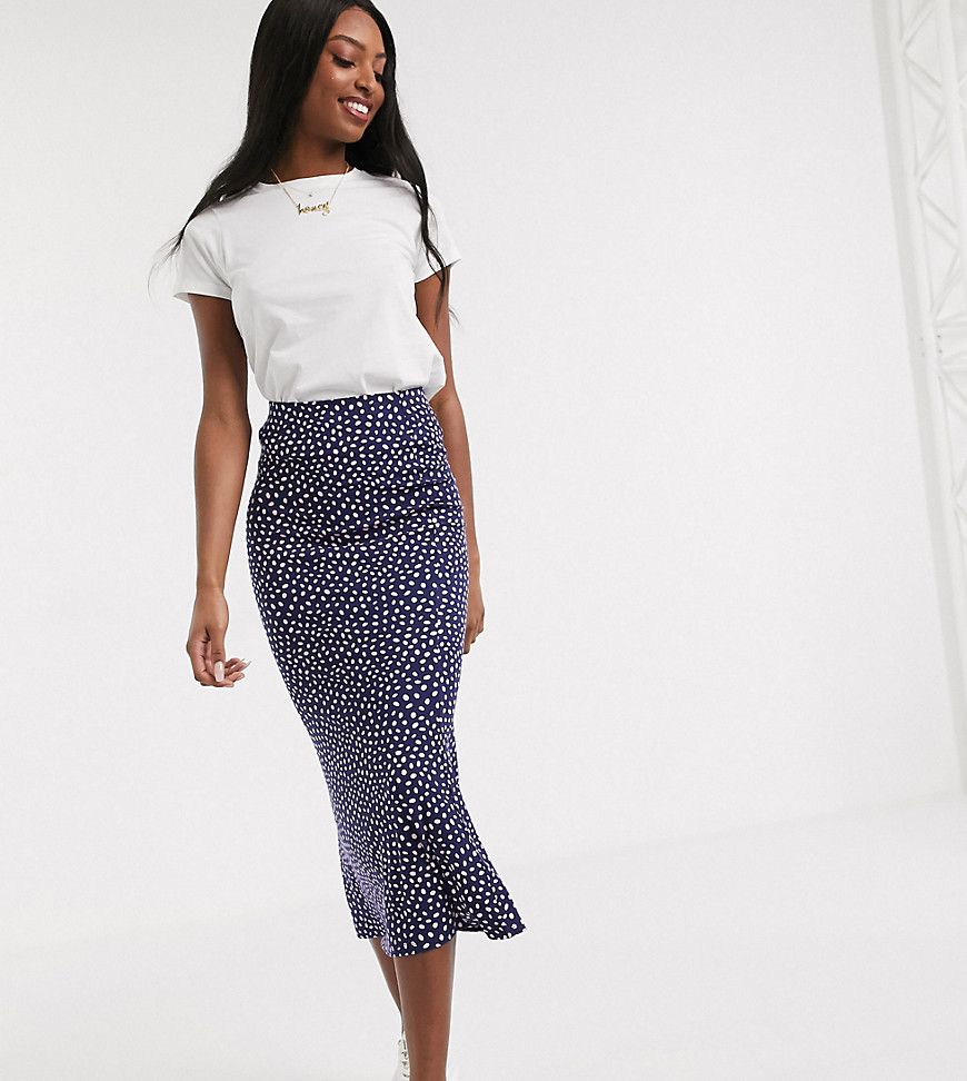 ASOS DESIGN Tall midi skirt with kick flare in polka dot print-Multi
