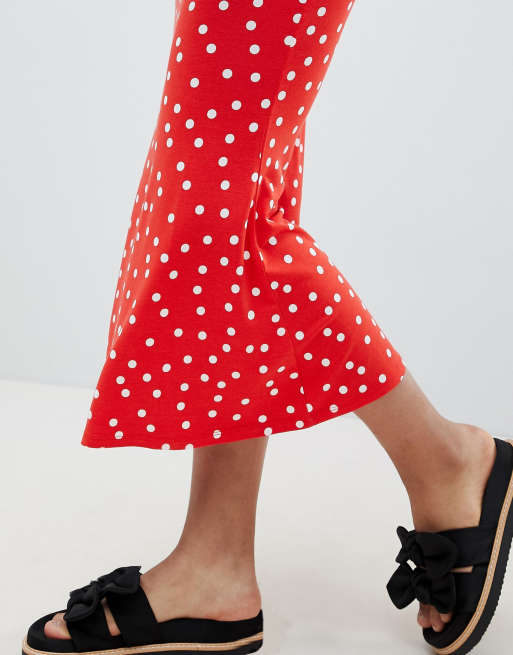 ASOS DESIGN Tall midi skirt with kickflare in polka dot