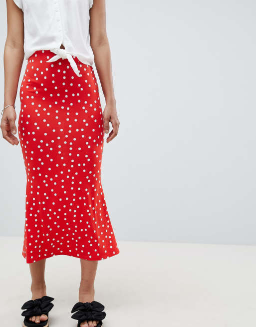 ASOS DESIGN Tall midi skirt with kickflare in polka dot