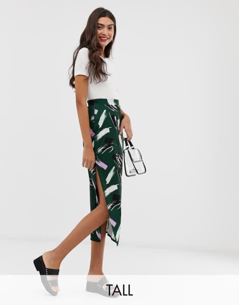 ASOS DESIGN Tall midi skirt with side split in brush print