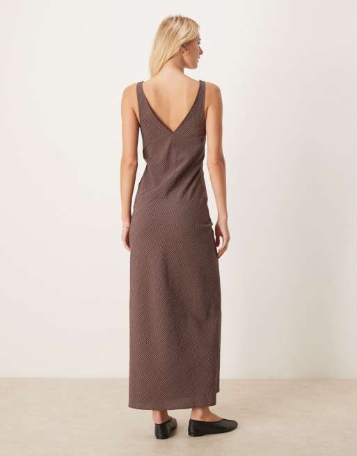 ASOS DESIGN Tall midi slip dress in chocolate and black gingham, 4 of 4