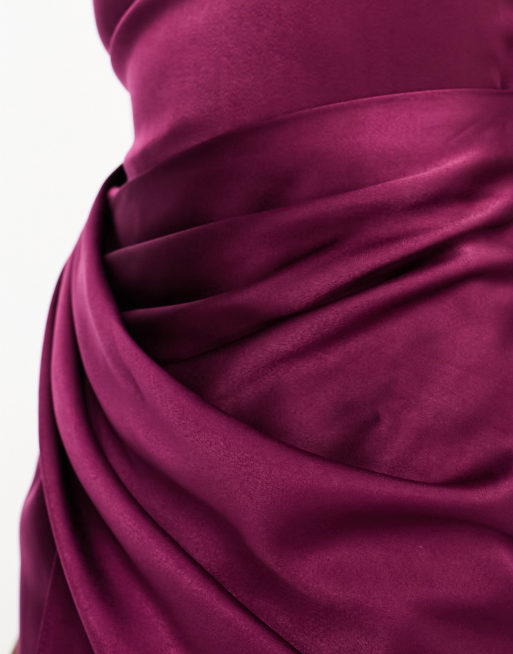 ASOS DESIGN Tall – Midi-Trägerkleid aus pflaumenlila Satin mit drapiertem Rock, 2 von 4