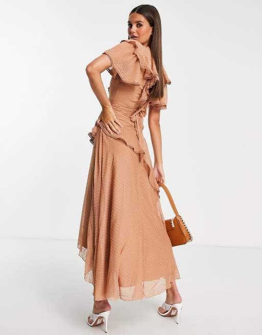 ASOS DESIGN Tall – Midiklänning i dobbyvävd chiffong med draperad detalj och knytning, 4 av 4
