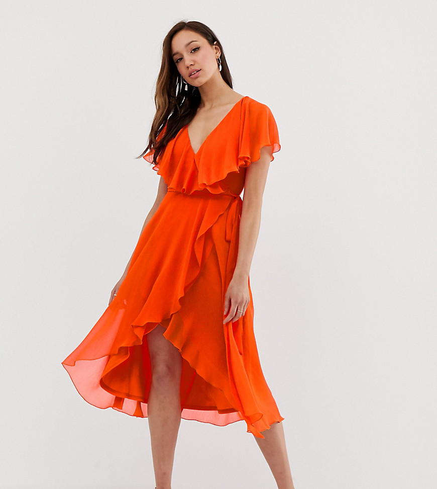 ASOS DESIGN Tall – midiklänning med cape baktill och ojämn fåll-Orange