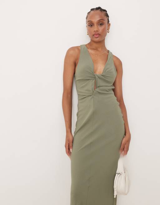 ASOS DESIGN Tall – Midikleid in blassem Salbeigrün mit drapiertem Zierknoten vorn, 4 von 4