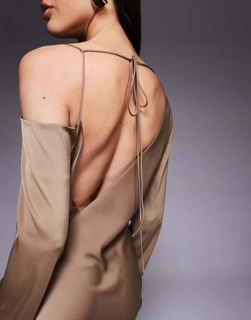 ASOS DESIGN Tall – Midikleid in Braun mit asymmetrischem Ausschnitt und Bindeband am Rücken, 4 von 4