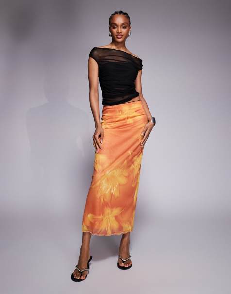 ASOS DESIGN Tall - Midinederdel i mesh med oversized blomsterprint - view 1