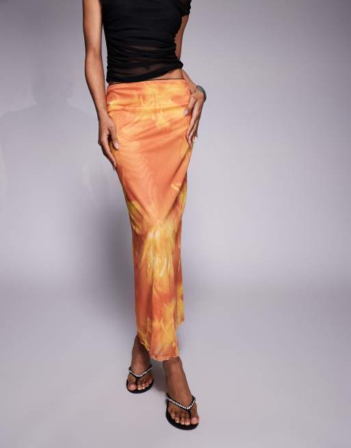 ASOS DESIGN Tall - Midinederdel i mesh med oversized blomsterprint, 2 af 5