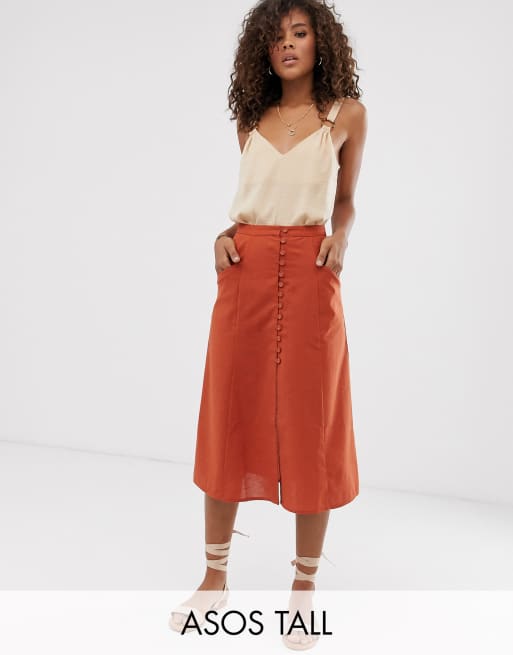 ASOS DESIGN Tall Midirok met knopen op de voorkant ASOS