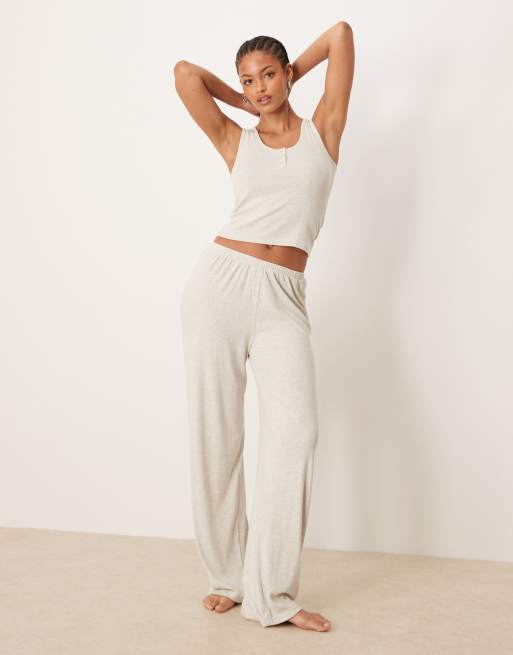 ASOS DESIGN Tall – Mieszaj i łącz – Prążkowane beżowe spodnie od piżamy