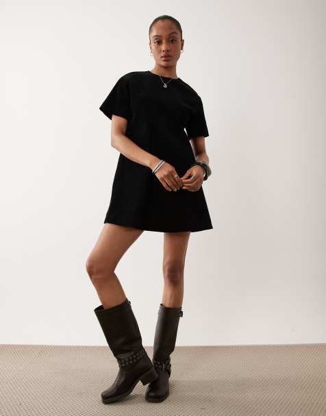 ASOS DESIGN Tall mini cord t-shirt dress in black - view 1
