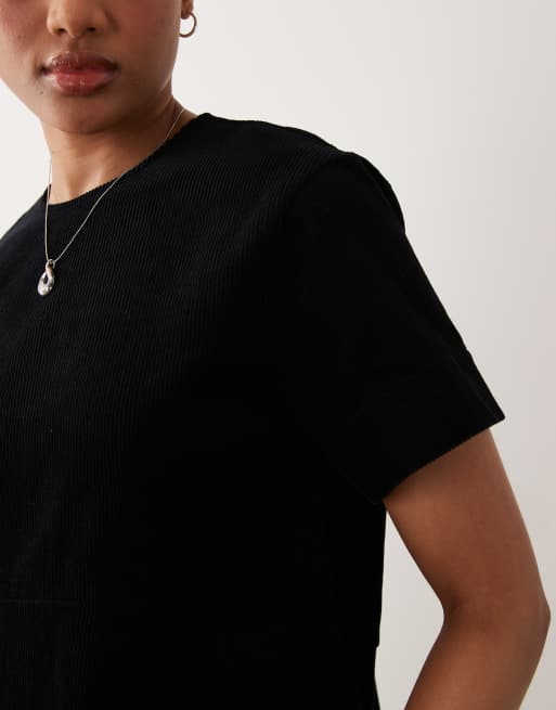 ASOS DESIGN Tall mini cord T-shirt dress in black, 3 of 4