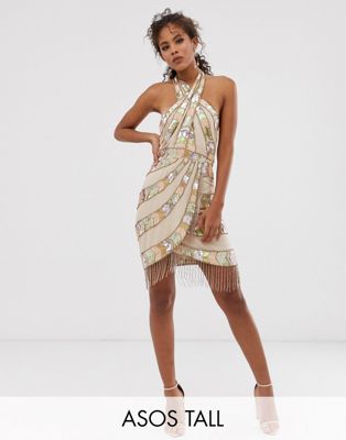 asos design mini dress with wrap skirt