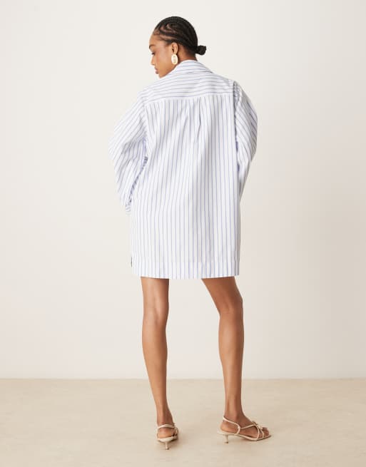 ASOS DESIGN Tall – Mini-Hemdkleid in Blau gestreift mit breiten Bündchen und Oversize-Taschen, 3 von 4