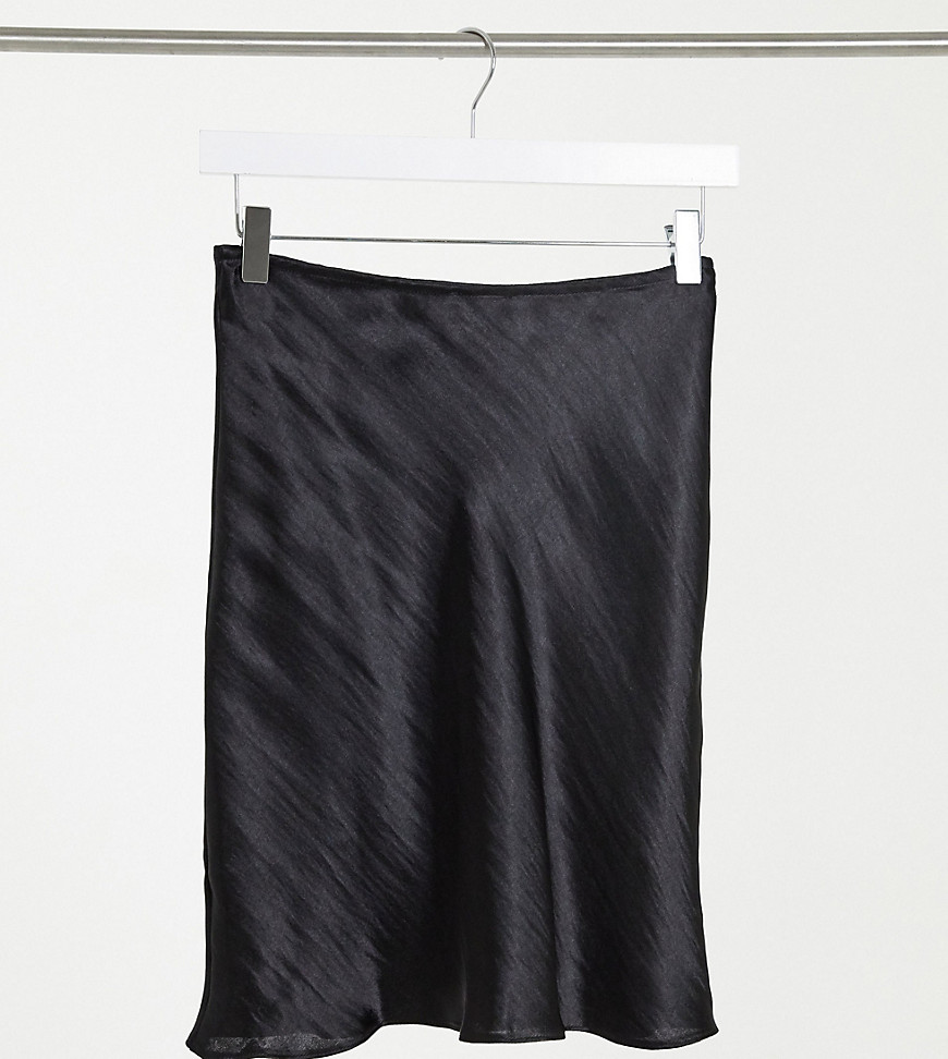 ASOS DESIGN Tall mini high shine satin slip skirt in black