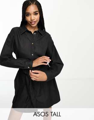 ASOS DESIGN Tall - Mini-Jeanskleid in Schwarz mit Gürtel