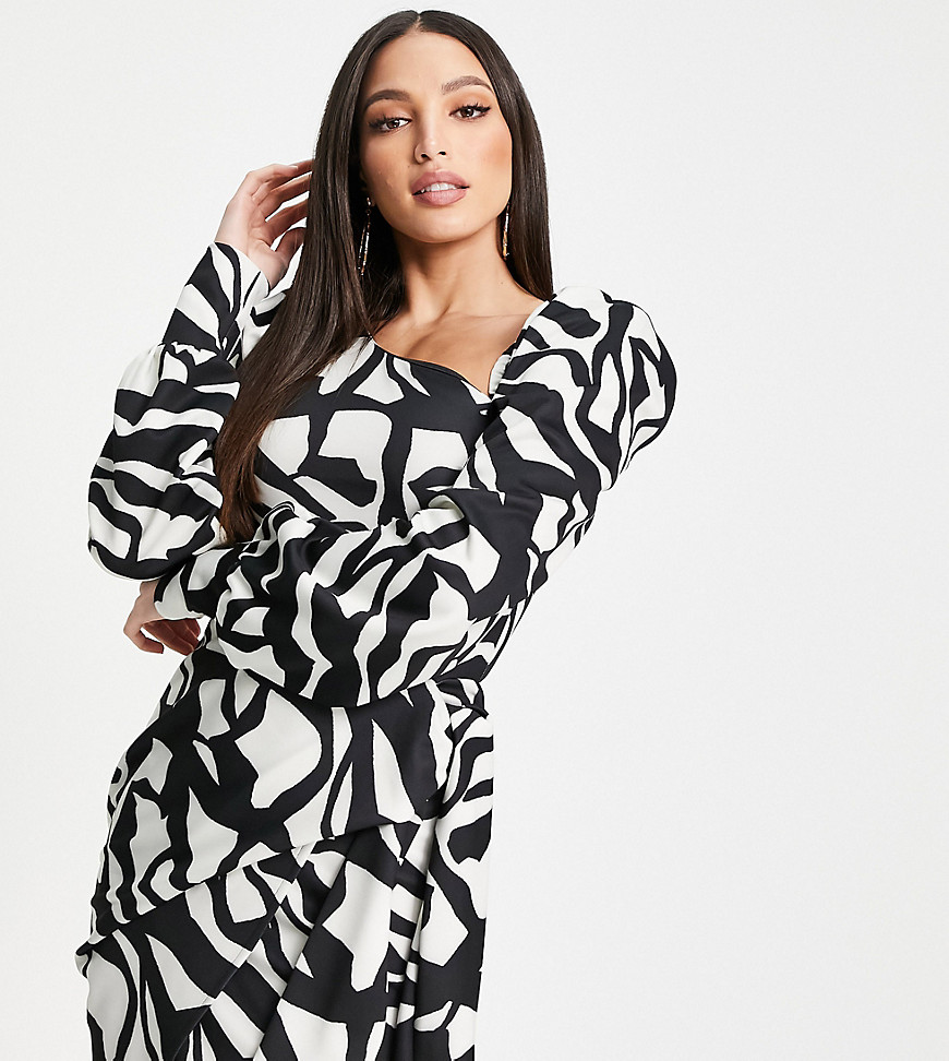 ASOS DESIGN Tall - Mini-jurk met asymmetrische overslag en lange mouwen in zebraprint-Veelkleurig