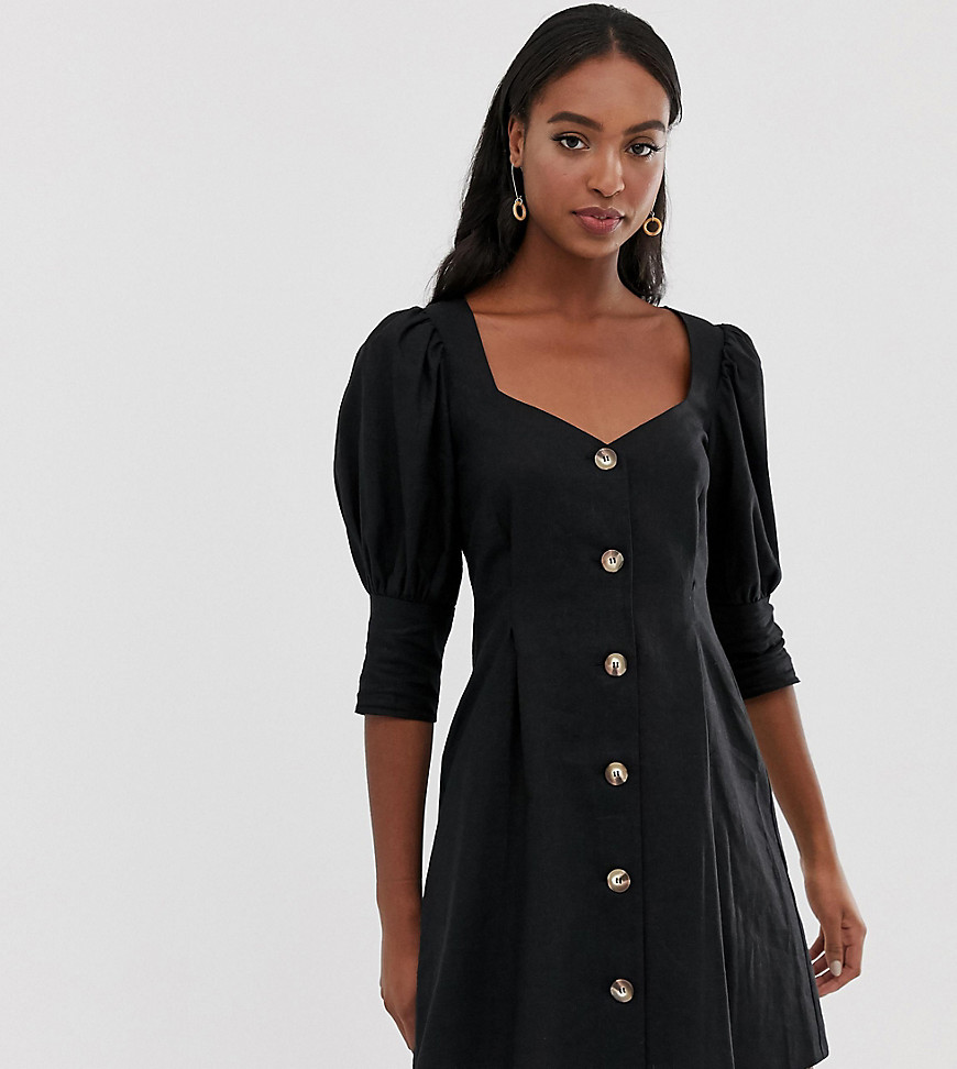 ASOS DESIGN Tall - Mini-jurk met lage ronde hals en knopen-Zwart
