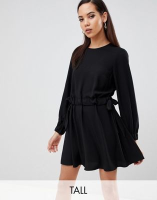 ASOS Design - Tall - Mini-jurk met ruches aan de taille-Zwart