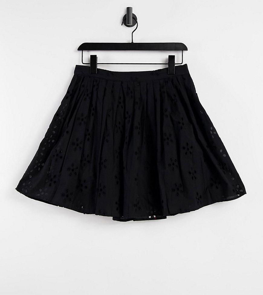 ASOS DESIGN Tall mini pleated tennis skirt in broderie in black