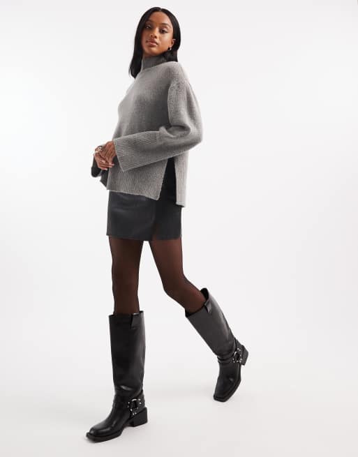 ASOS DESIGN Tall - Mini rok met leerlook en split aan de voorkant in zwart, 2 van 5