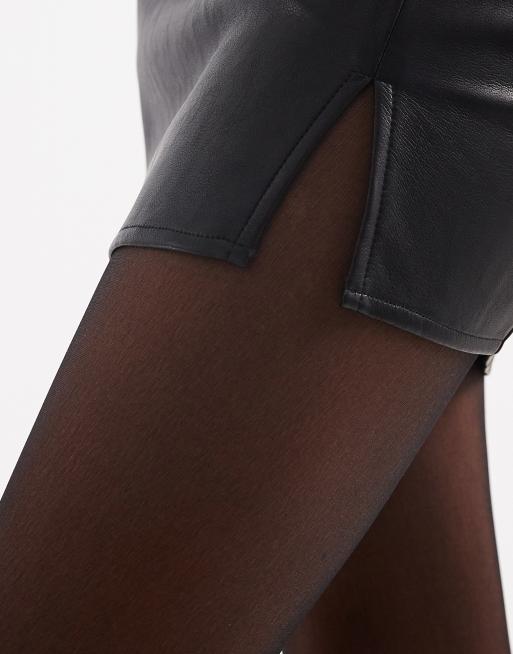 ASOS DESIGN Tall - Mini rok met leerlook en split aan de voorkant in zwart, 5 van 5