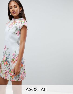 ASOS DESIGN Tall – mini shiftklänning med placerat blommönster-Flerfärgad